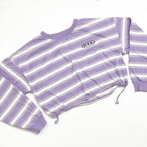 Forever 21 NYC purple/white striped long sleeve crop top